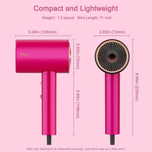 Load image into Gallery viewer, Water Ionic Hair Dryer, 1800W Blow Dryer with Magnetic Nozzle, 2 Speed and 3 Heat Settings, Powerful Low Noise Fast Drying Travel Hair Dryer for Home, Travel and Salon, Pink
