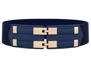 Double Buckle Women Girls Corset Belt Obi Waist Belt Waistband; Navy Blue